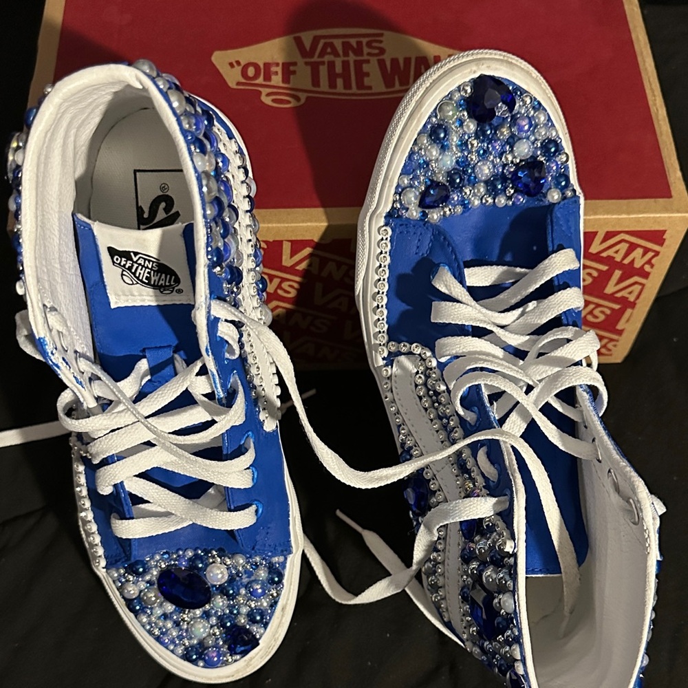 Vans Blue and White Gem-Studded High-Tops